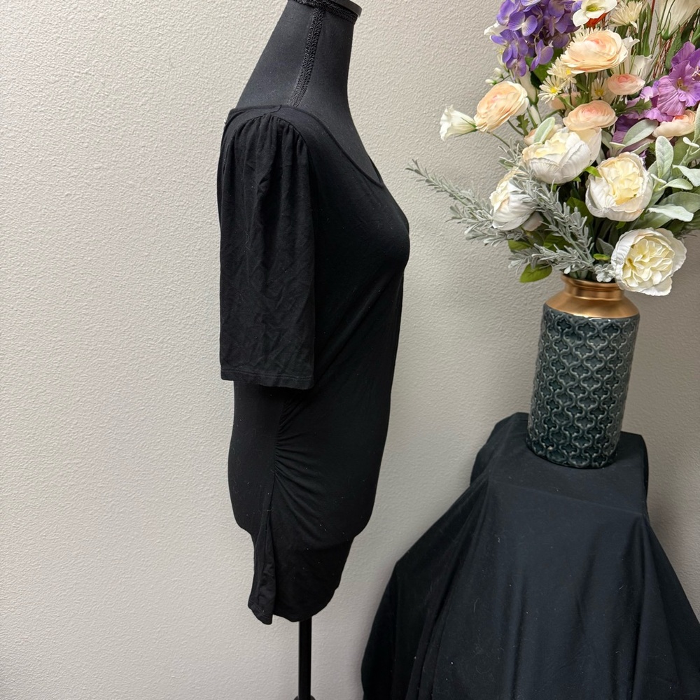 White House Black Market Black Ruched Sleeve Scoop Neck Top Women’s M - Picture 4 of 7